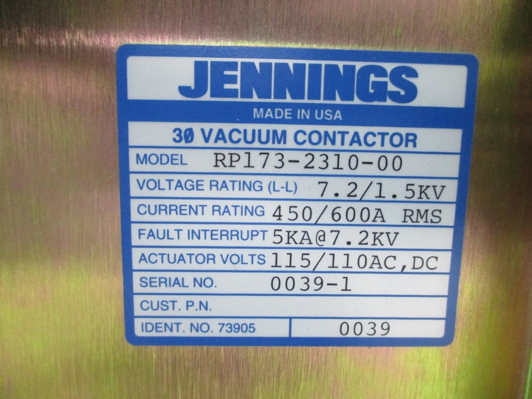 JENNINGS RP173-2310-00 115/110VAC/DC 460/600A NSNP