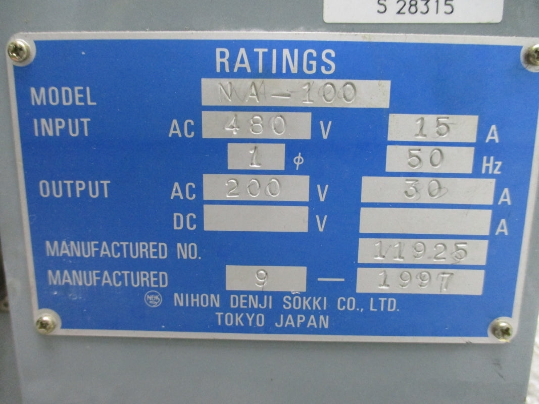 NIHON DENJI SOKKI NA-100 480VAC 15A (AS PICTURED) NSNP