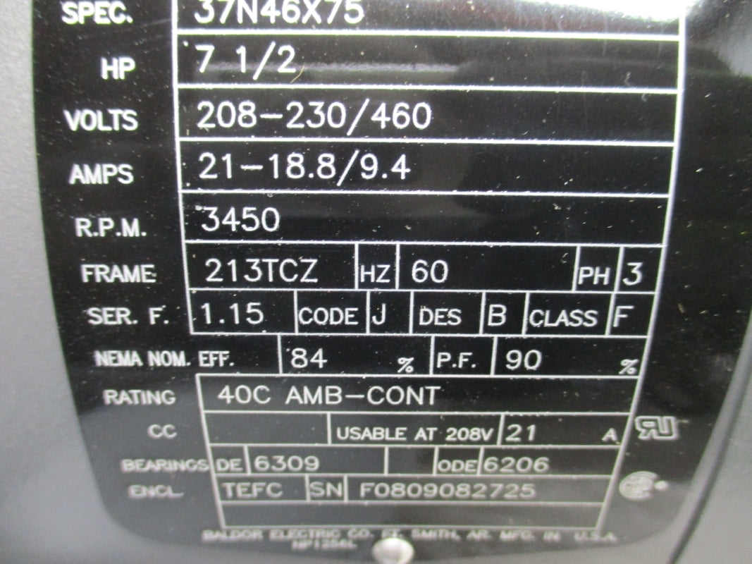 BALDOR WCM3709T 37N46X75 208-230/460V 21-18.8/9.4A NSNP