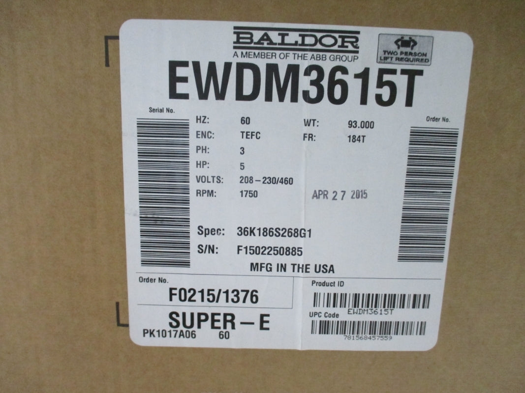 BALDOR EWDM3615T 36K186S268G1 208-230/460V NSMP