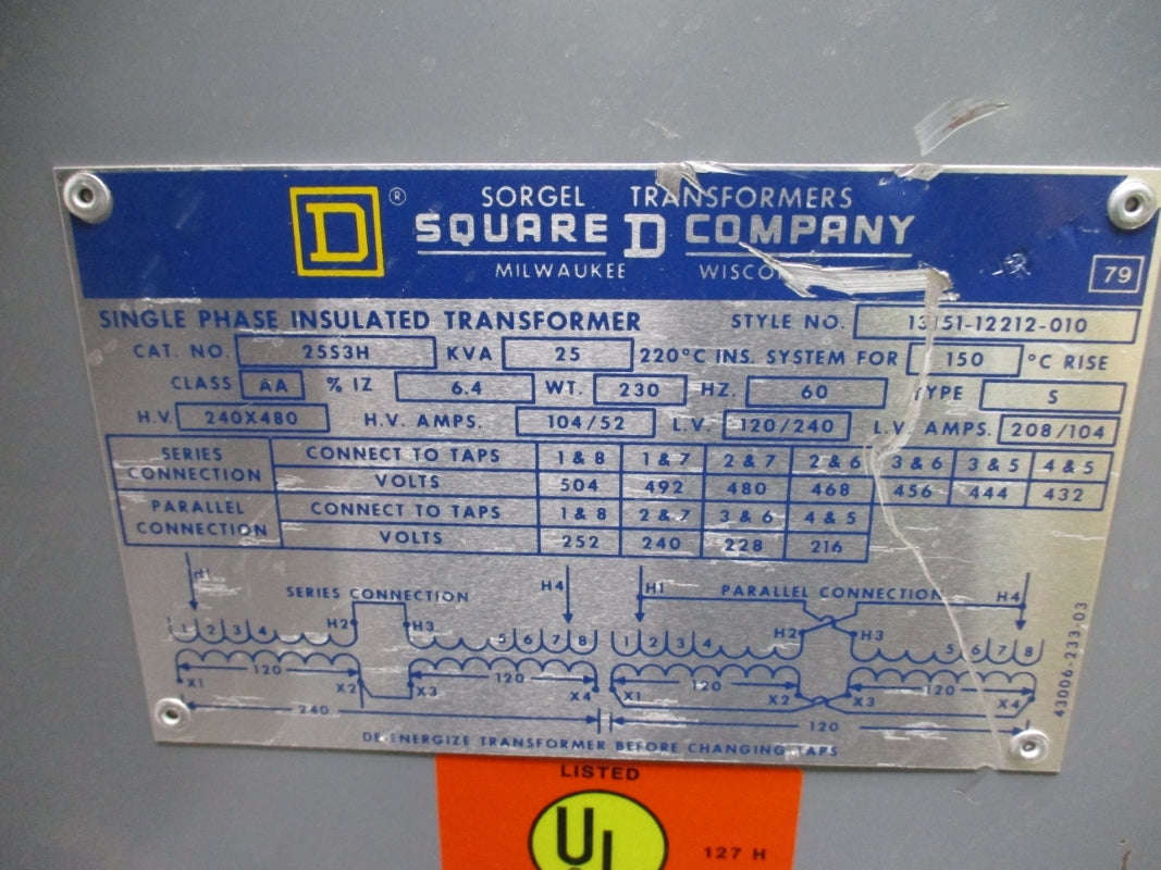 SQUARE D 25S3H 13151-12212-010 25KVA NSNP