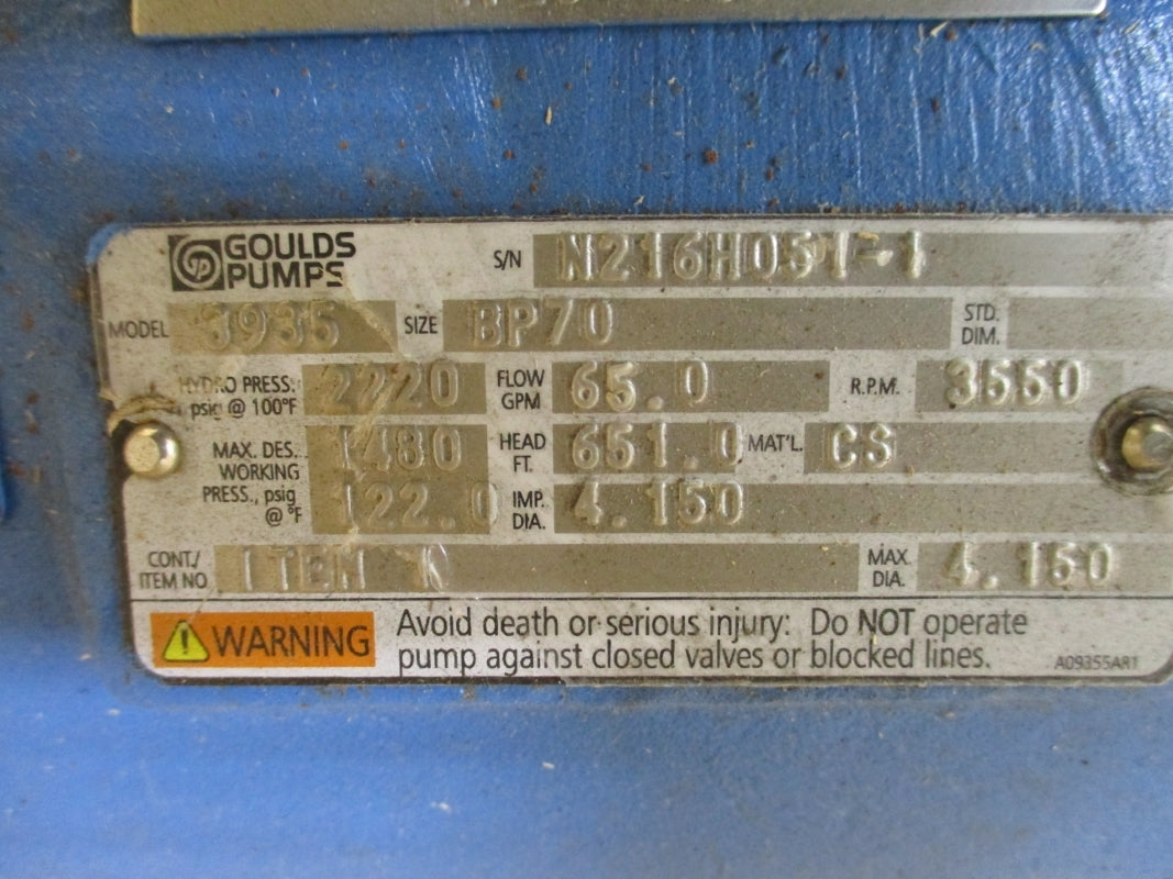 GOULDS PUMPS 3935 BP70 2220PSI NSMP
