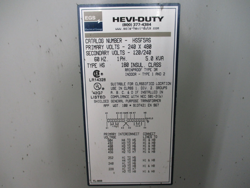 SOLA HEVI-DUTY HS5F5AS 240/4580V 5.0KVA NSNP