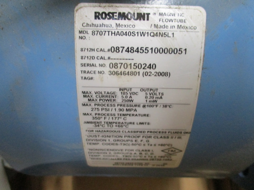 ROSEMOUNT 8707THA040S1W1Q4N5L1 275PSI 185VDC 5.0A NSMP