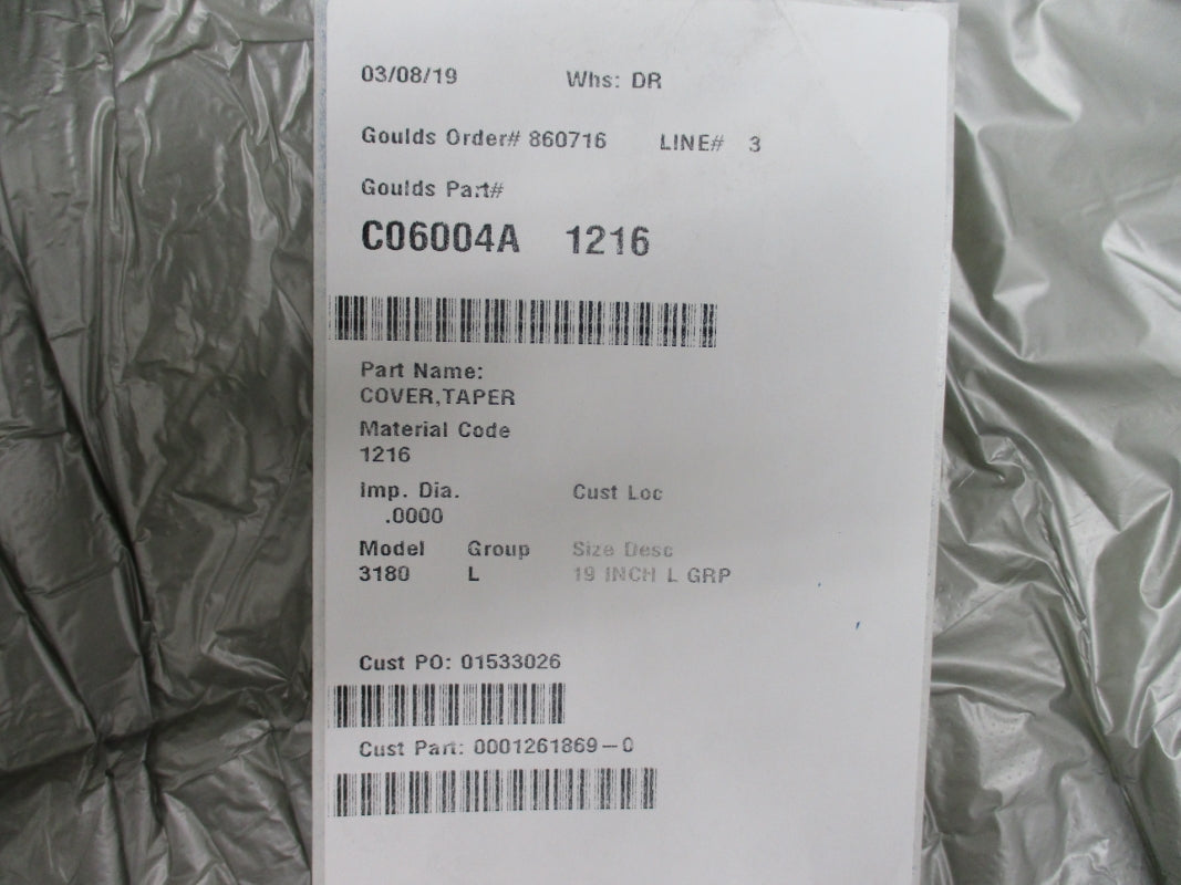 GOULDS PUMPS COVER TAPER 3180 19 INCH C06004A NSMP