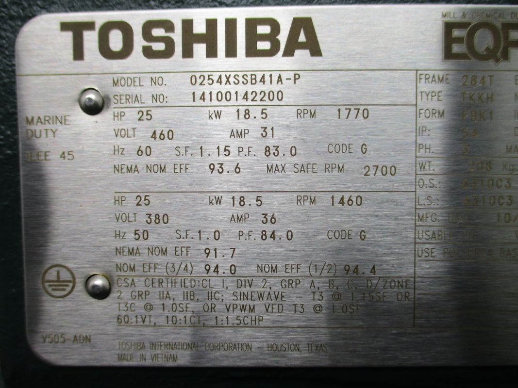 TOSHIBA 0254XSSB41A-P 460V 31A NSNP