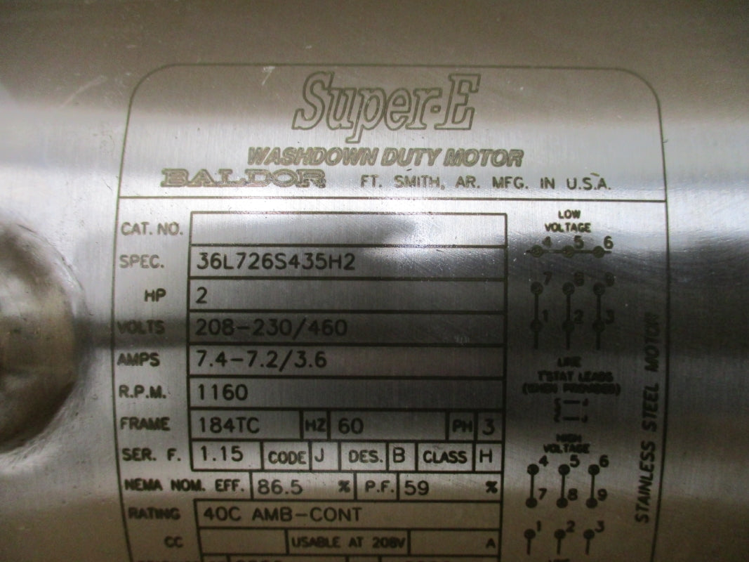 BALDOR 36L726S435H2 208-230/460V, 7.4-7.2/3.6A NSMP