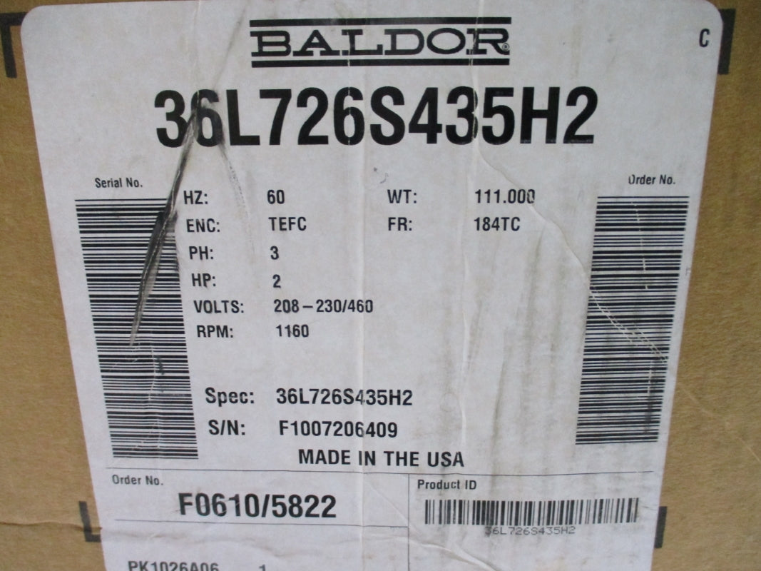 BALDOR 36L726S435H2 208-230/460V, 7.4-7.2/3.6A NSMP