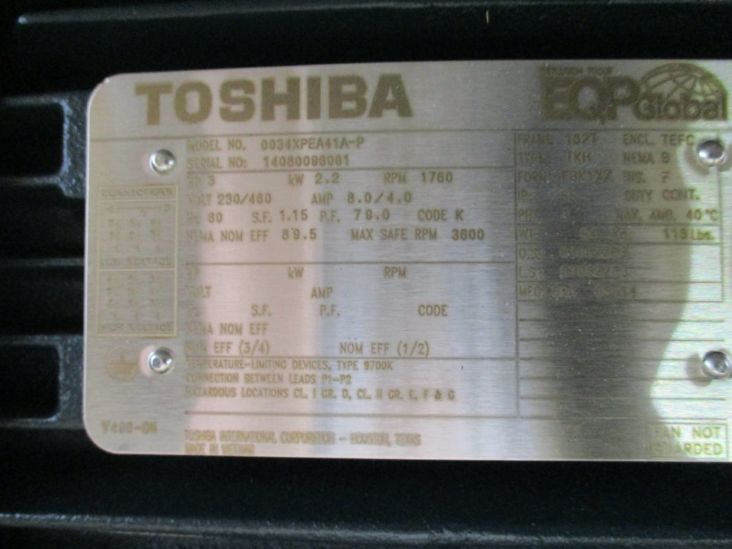 TOSHIBA 0034XPEA41A-P 230/460V 8.0/4.0A NSMP