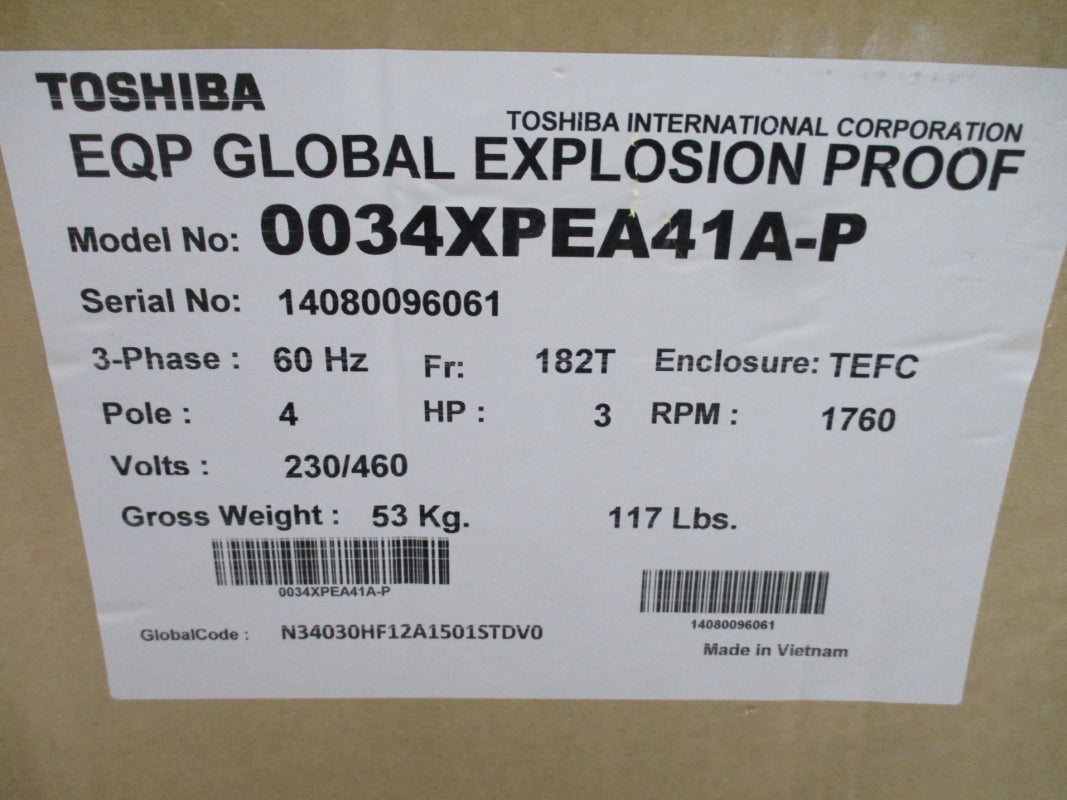 TOSHIBA 0034XPEA41A-P 230/460V 8.0/4.0A NSMP