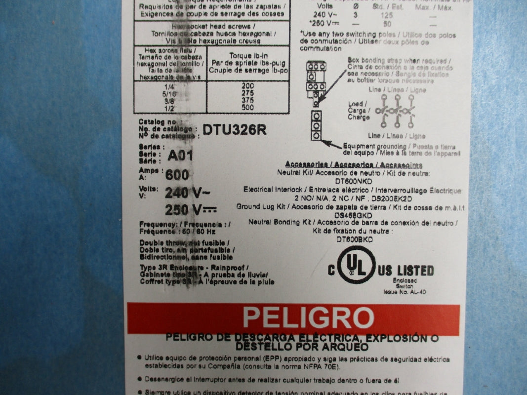 SQUARE D DTU326R SER. A01 600A 250V NSNP