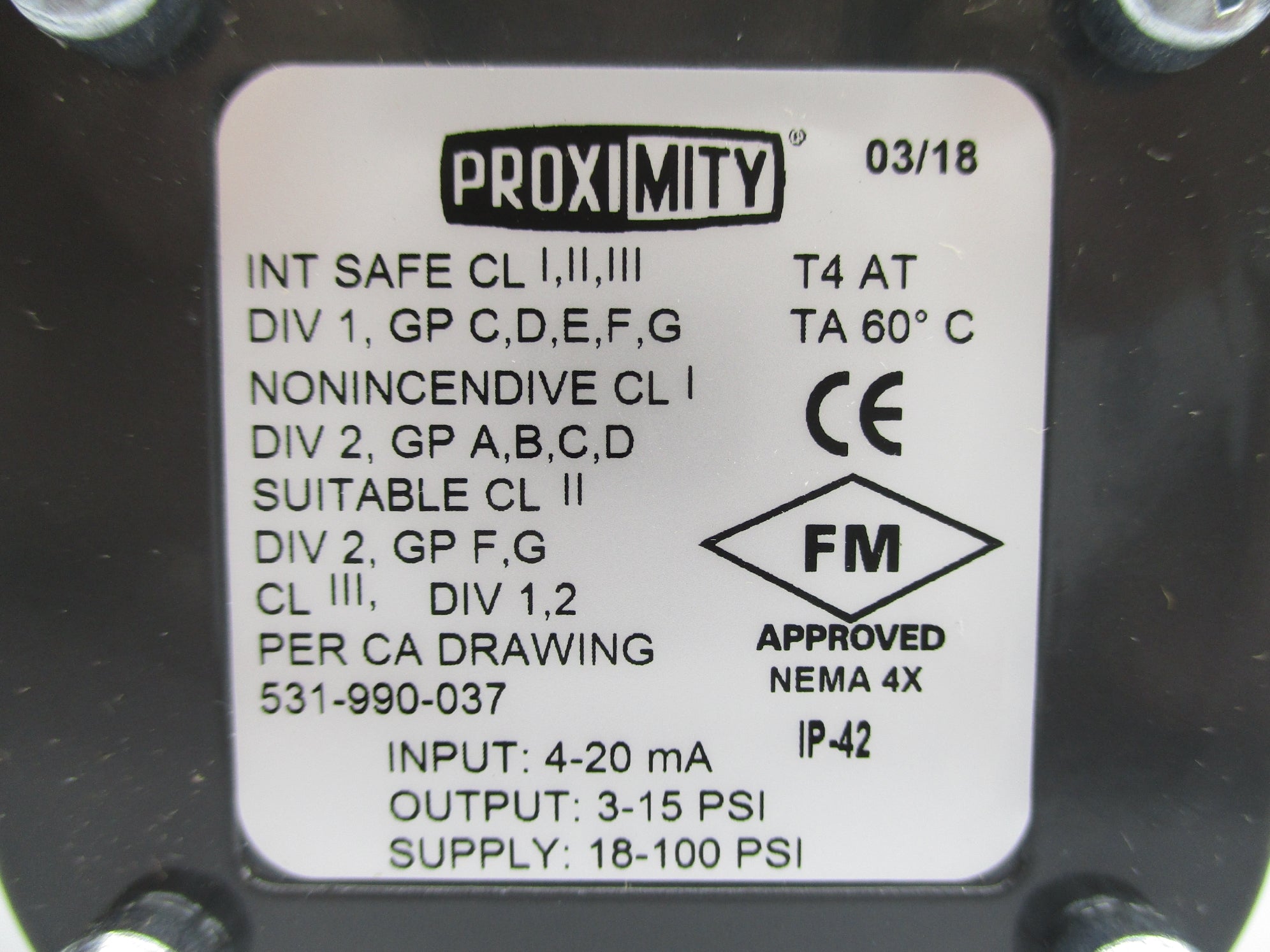 PROXIMITY 531-990-037 18-100PSI NSNP