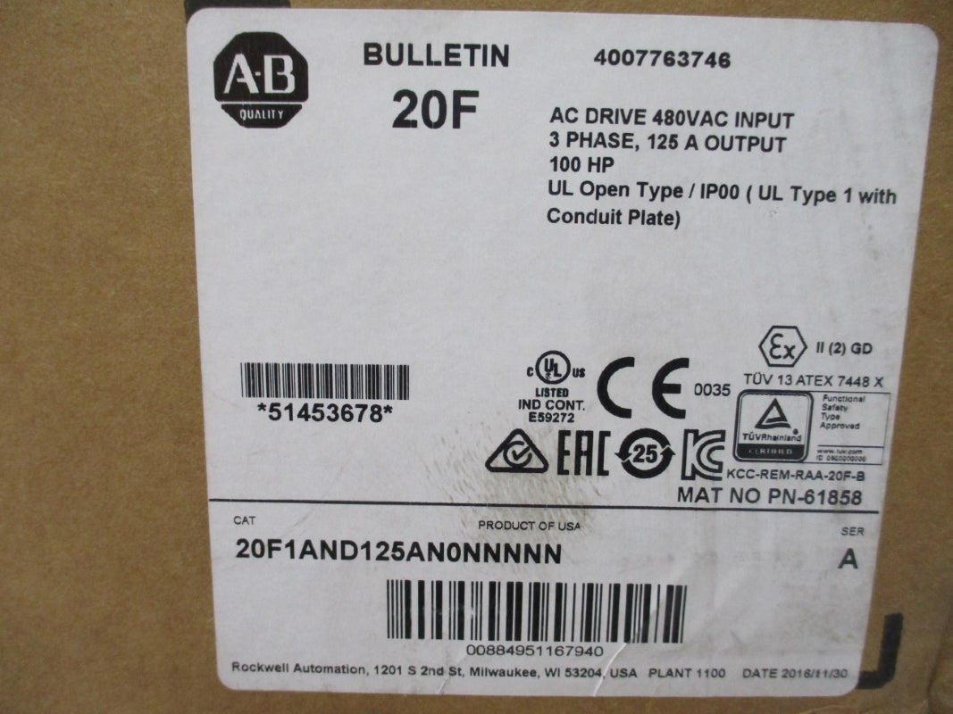 ALLEN BRADLEY 20F1AND125AN0NNNNN SER. A 480VAC 125A NSMP