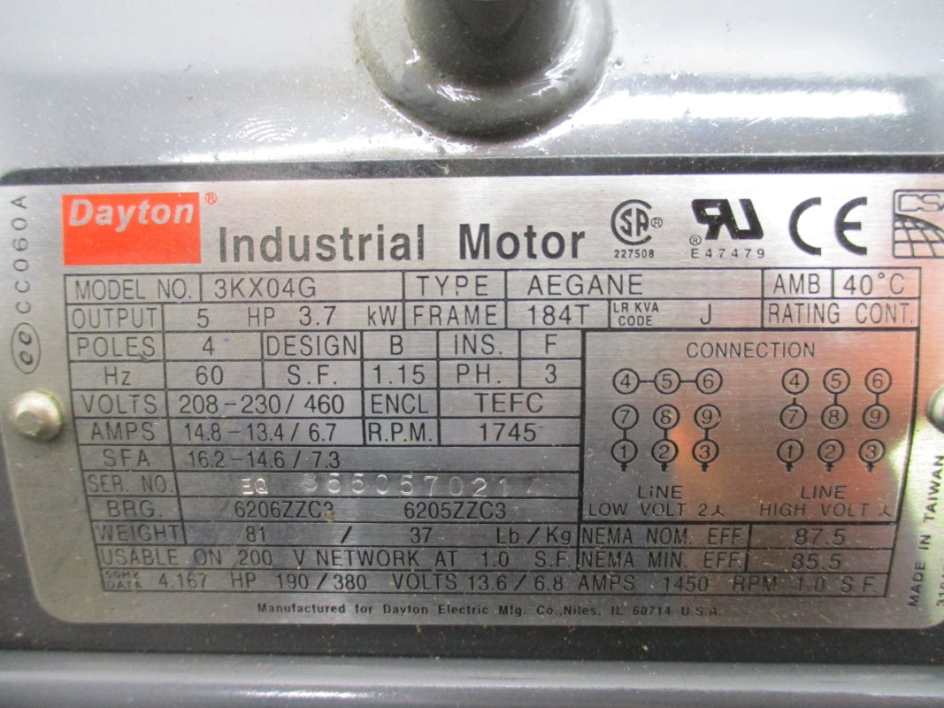 DAYTON 3KX04G 208-230/460V 14.8-13.4/6.7A NSNP