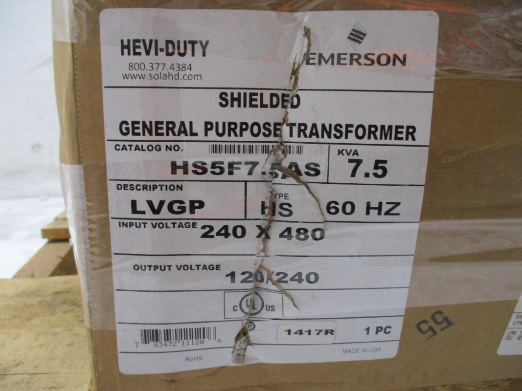 HEVI-DUTY EMERSON HS5F7.5AS 240/480V 7.5KVA NSMP