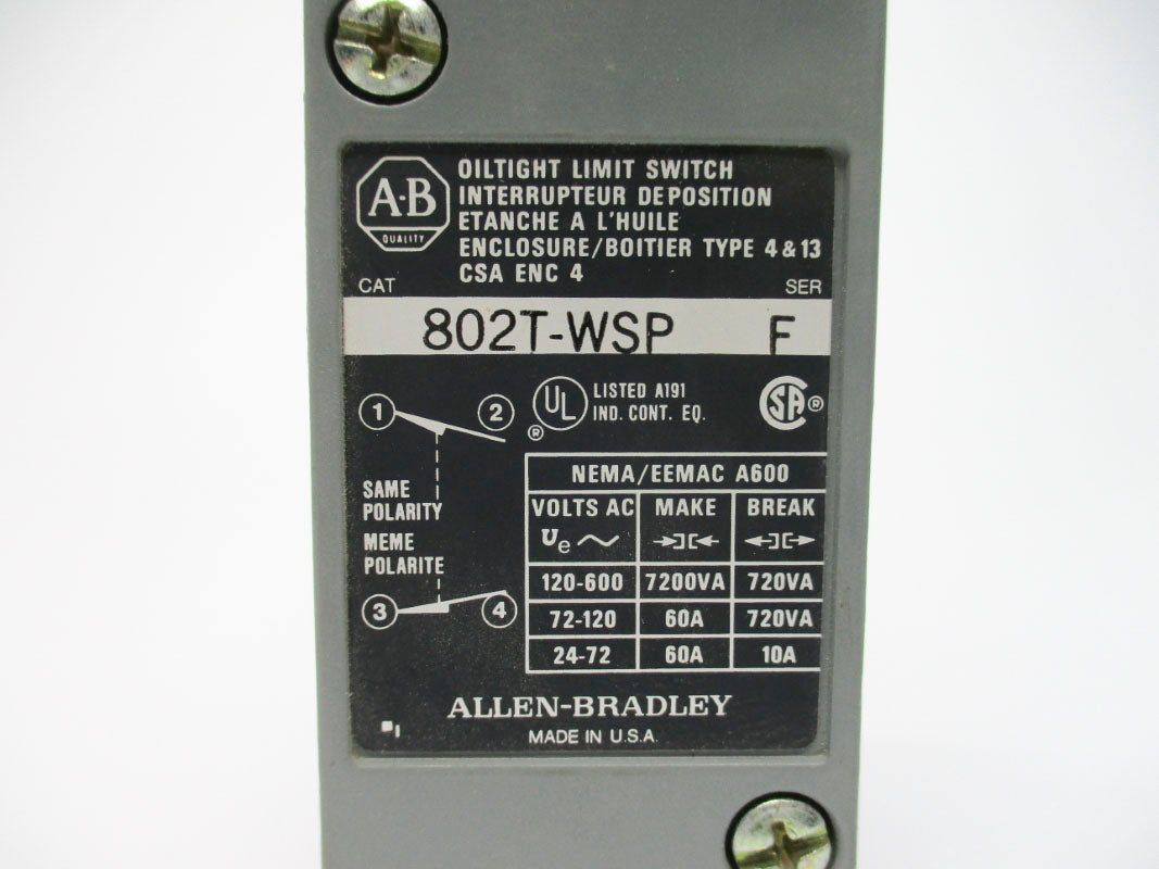 ALLEN BRADLEY 802T-WSP SER. F 600VAC 60A NSNP