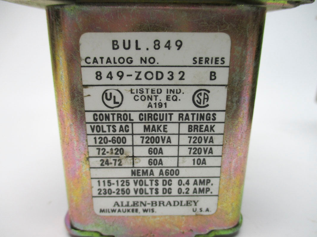 ALLEN BRADLEY 849-ZOD32 SER. B 110/120V 60A UNMP