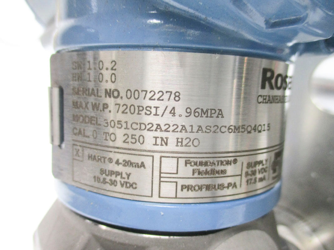 ROSEMOUNT 3051CD2A22A1AS2C6M5Q4Q15 720PSI 10.5-30VDC NSNP