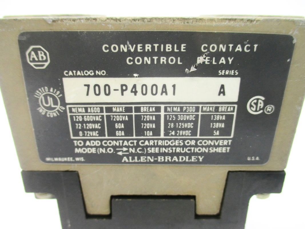 ALLEN BRADLEY 700-P400A1 SER. A 110/115-120V 60A UNMP