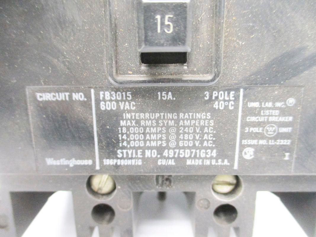 WESTINGHOUSE FB3015 600VAC 15A UNMP