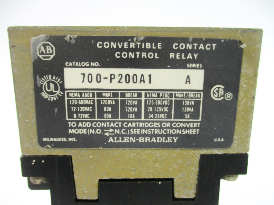 ALLEN BRADLEY 700-P200A1 SER. A 110/115-120V 60A UNMP