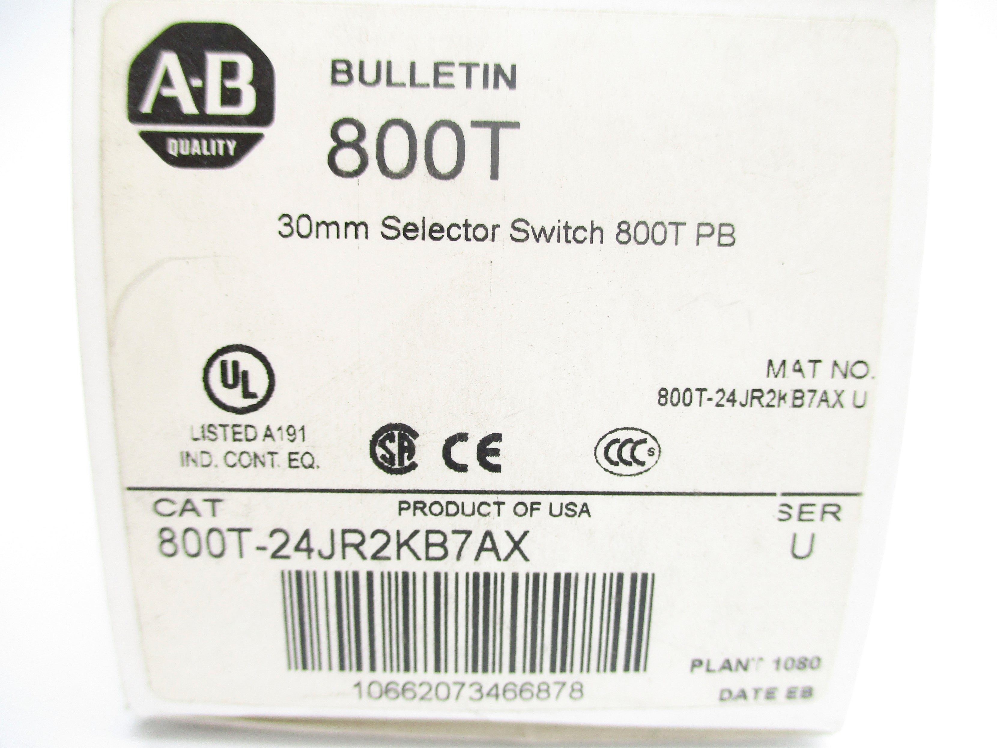 ALLEN BRADLEY 800T-24JR2KB7AX SER. U (WH) NSMP