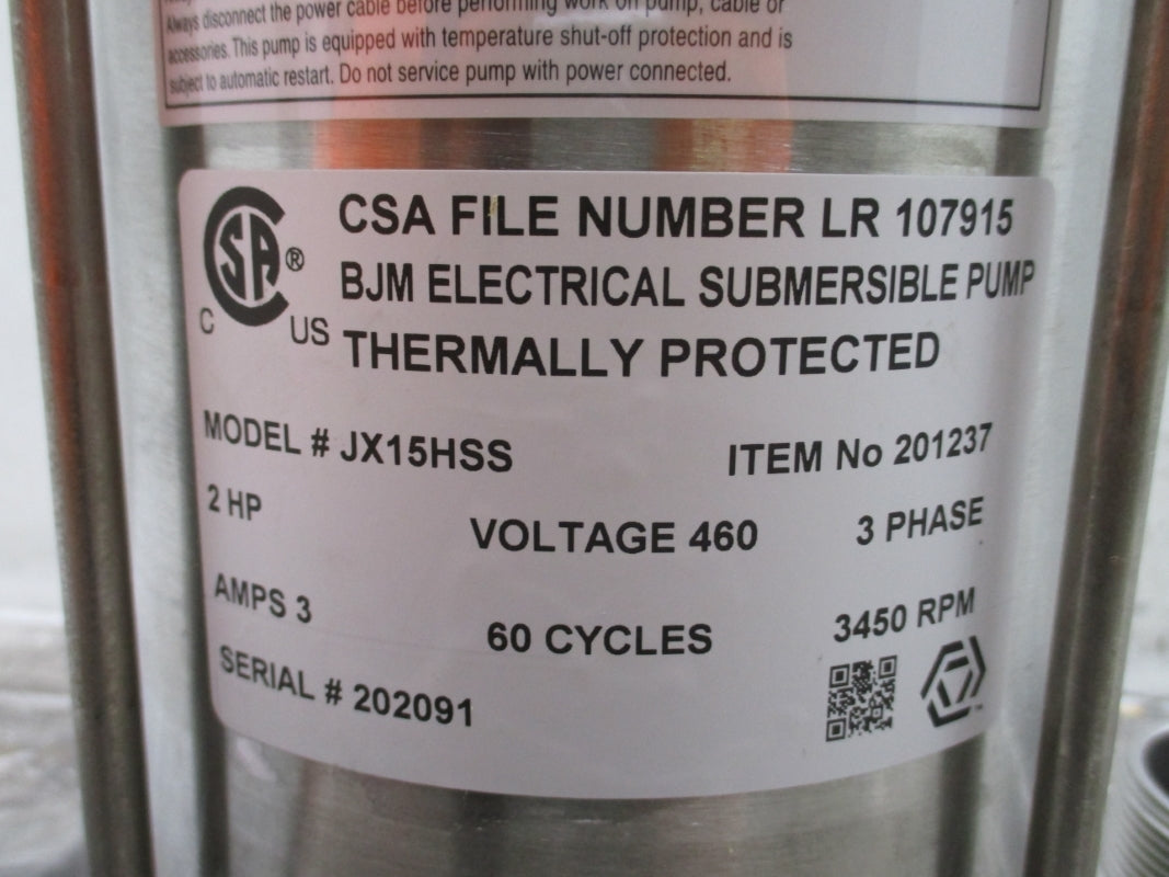 BJM PUMPS JX15HSS 460V 3A NSNP