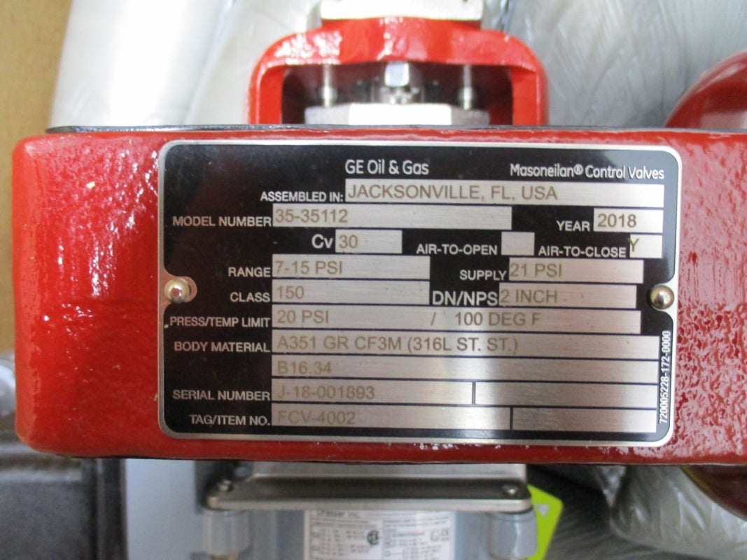 MASONEILAN 2" GLOBE VALVE WITH 316L STST BODY 35-35112 21PSI 100F NSMP