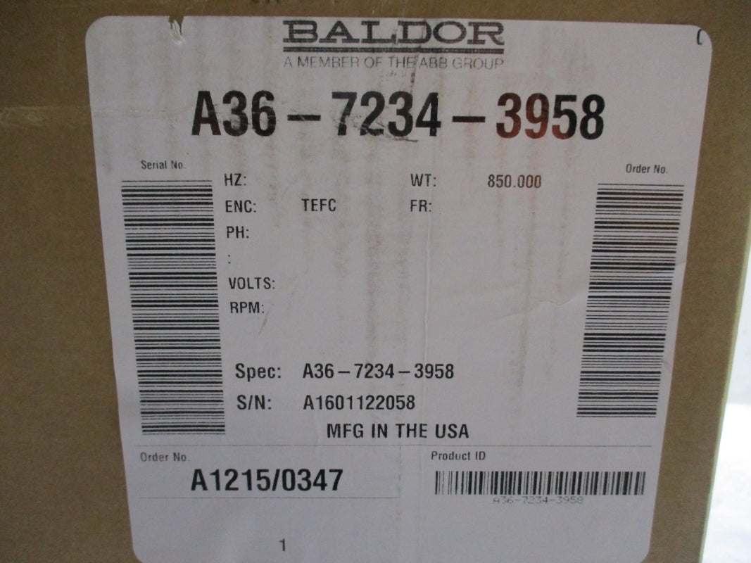 BALDOR A36-7234-3958 460V 36.4/24.2A NSMP