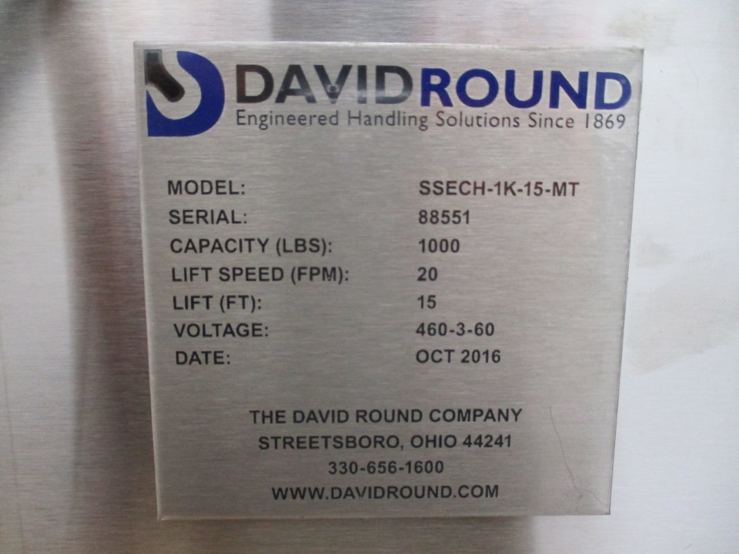DAVID ROUND STAINLESS STEEL 1/2 TON SSECH-1K-15-MT 460V NSMP