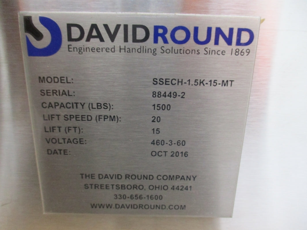 DAVID ROUND STAINLESS STEEL 3/4 TON SSECH-1.5K-15-MT 460V NSMP
