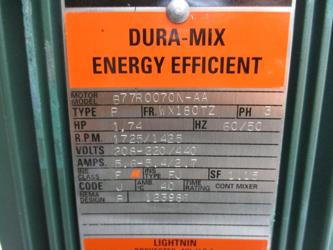 LIGHTNIN XJQ-174 B77R0070N-AA 208-220/440V 5.6-5.4/2.7A NSNP