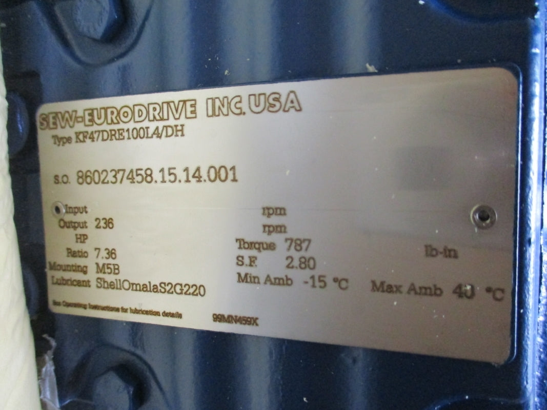 SEW-EURODRIVE KF47DRE100L4/DH 230/460V 8.0/4.00A NSMP