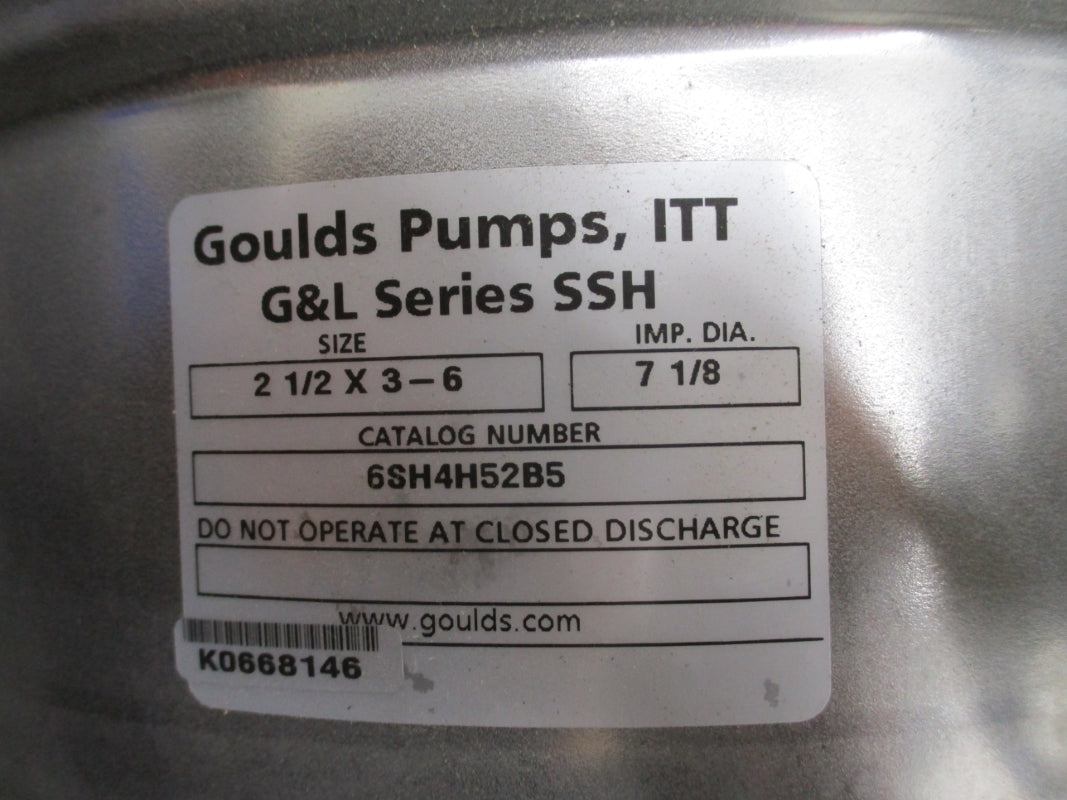 GOULDS PUMPS 6SH4H52B5 2-1/2X3-6 W/ BALDOR JMM3611T 208-230/460V 9-8.6/4.3A NSNP