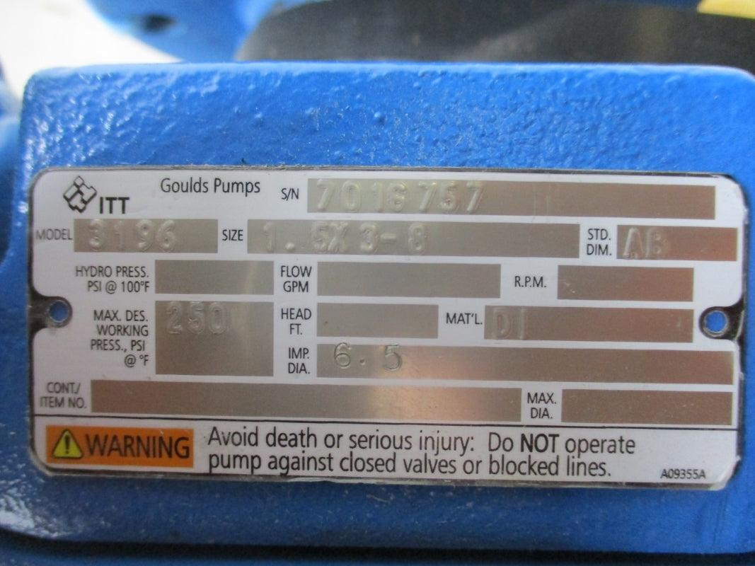 GOULDS PUMPS 3196 1.6X3-8 250PSI NSNP