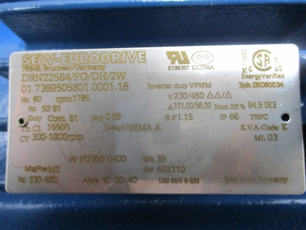 SEW-EURODRIVE DRN225S4/FG/DH/2W 01.7389505801.0001.16 230/460V 111,00/56,00A NSNP