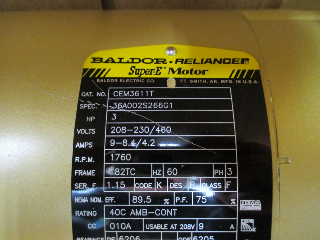 BALDOR RELIANCE CEM3611T 208-230/460V 9-8.4/4.2A NSMP