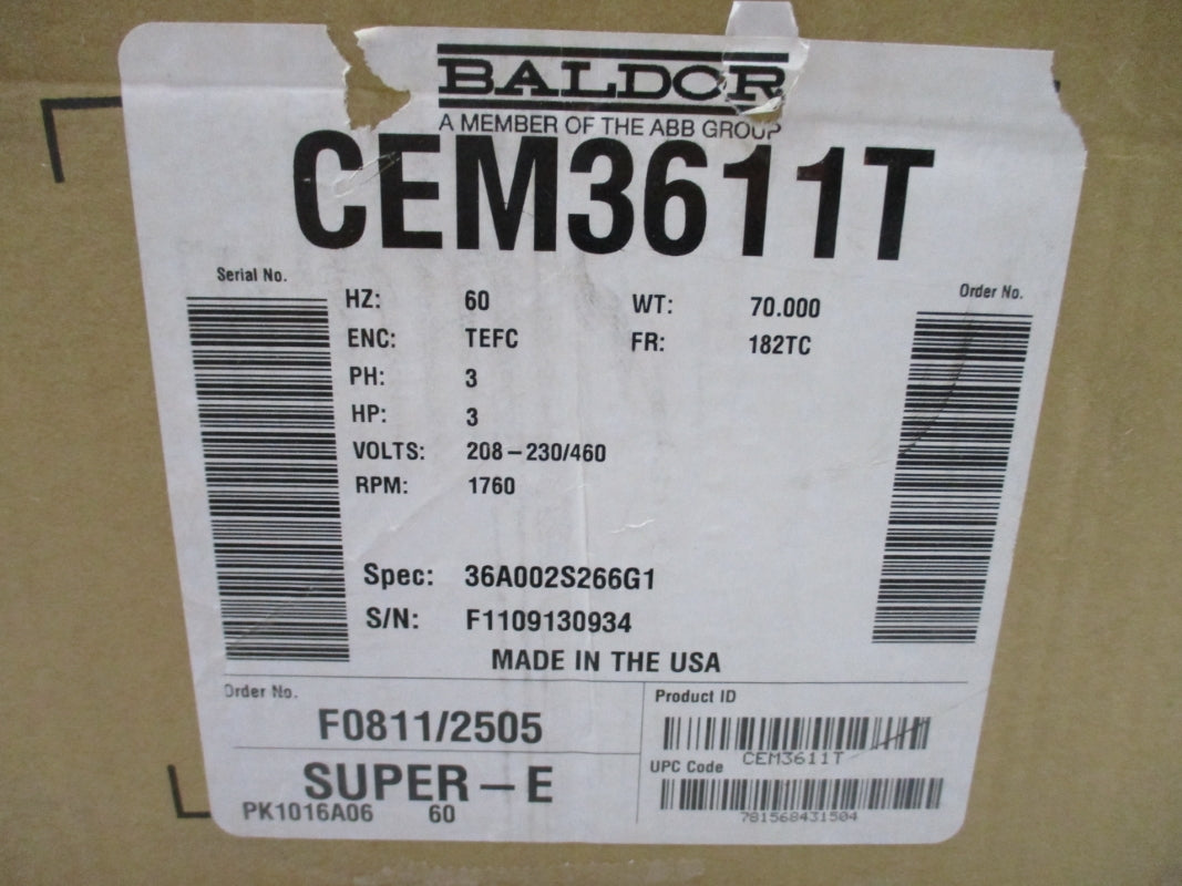 BALDOR RELIANCE CEM3611T 208-230/460V 9-8.4/4.2A NSMP