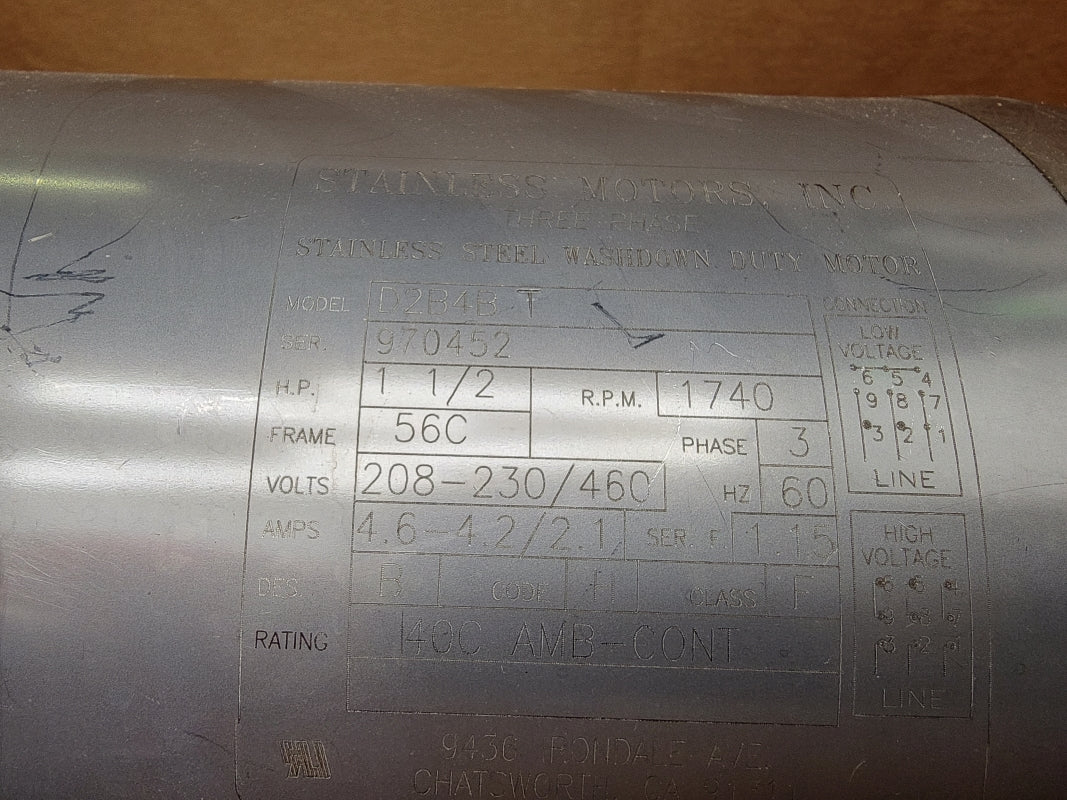 STAINLESS MOTORS D2B4BT 208-230/460V 4.6-4.2/2.1A NSMP