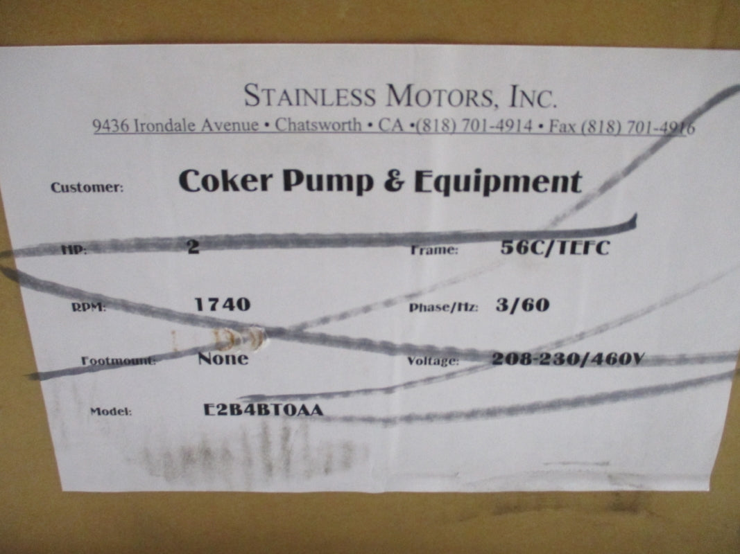 STAINLESS MOTORS D2B4BT 208-230/460V 4.6-4.2/2.1A NSMP