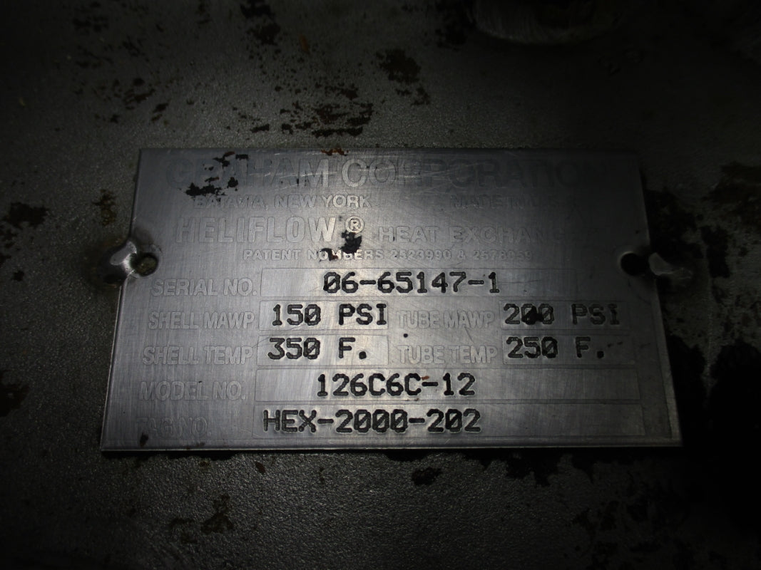 GRAHAM CORPORATION 126C6C-12 HEX-2000-202 150/200PSI 250/350F NSNP