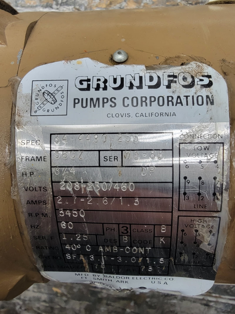 GRUNDFOS CR2-U 2-30 34-4490-255 208-230/460V 2.7-2.6/1.3A 230PSI UNMP