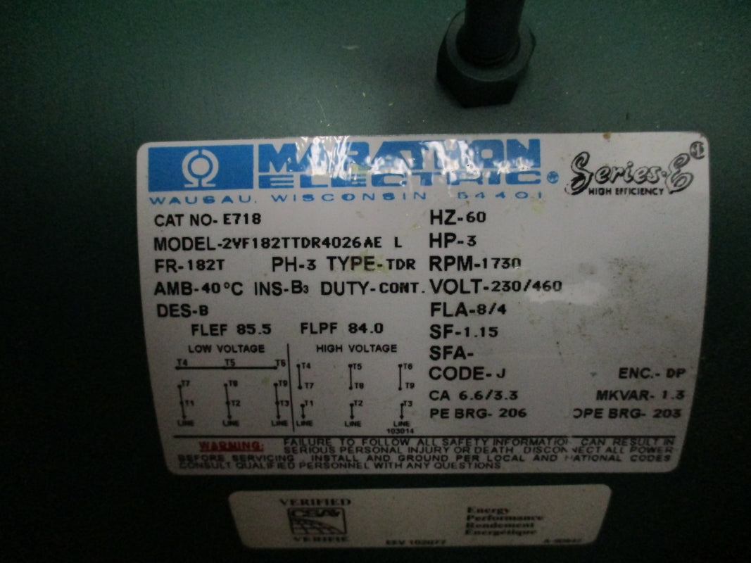 MARATHON ELECTRIC E718 2VF182TTDR4026AEL 230/460V 8/4A NSMP
