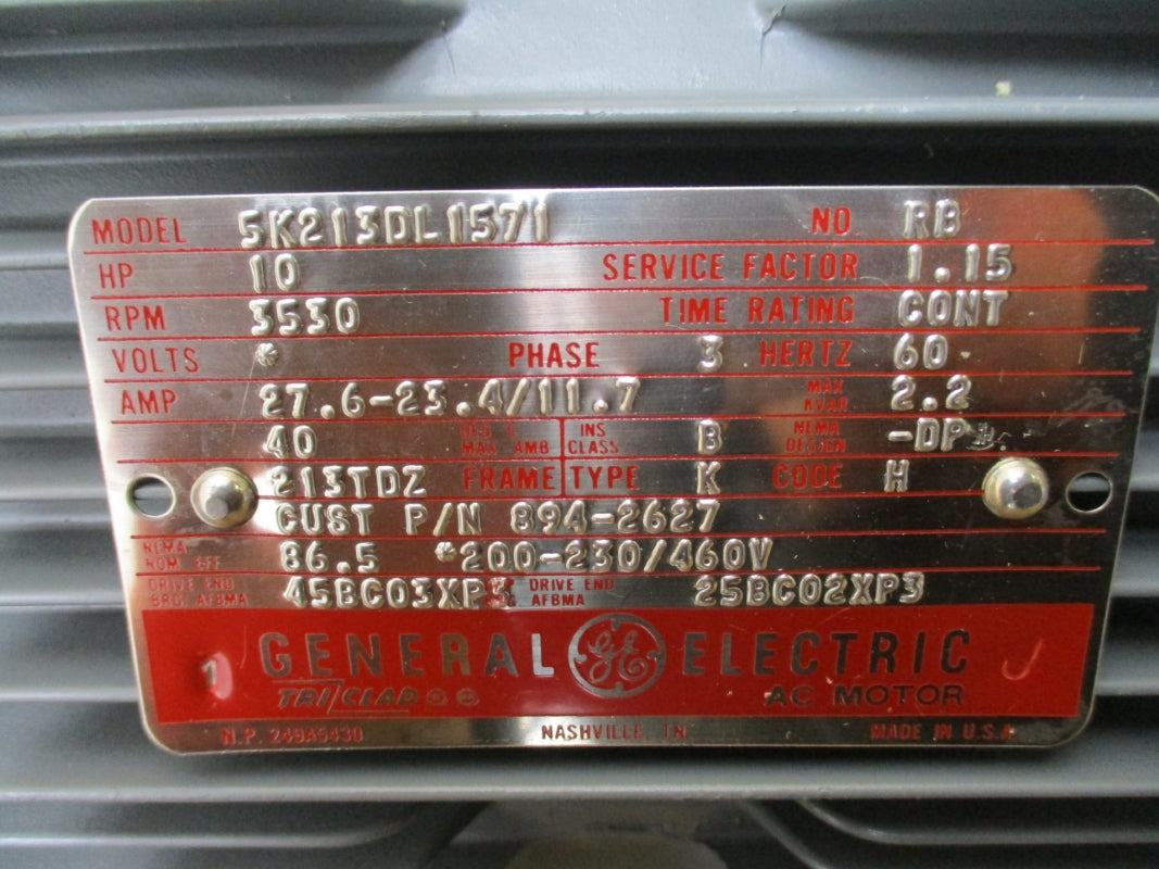 GENERAL ELECTRIC 213TDZ 10 HP 5K213DL1571 200-230/460V 27.6-23.4/11A NSMP