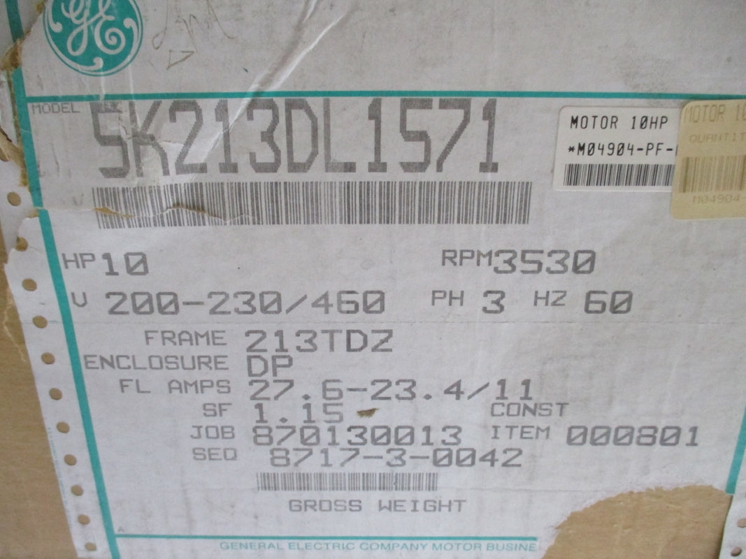 GENERAL ELECTRIC 213TDZ 10 HP 5K213DL1571 200-230/460V 27.6-23.4/11A NSMP