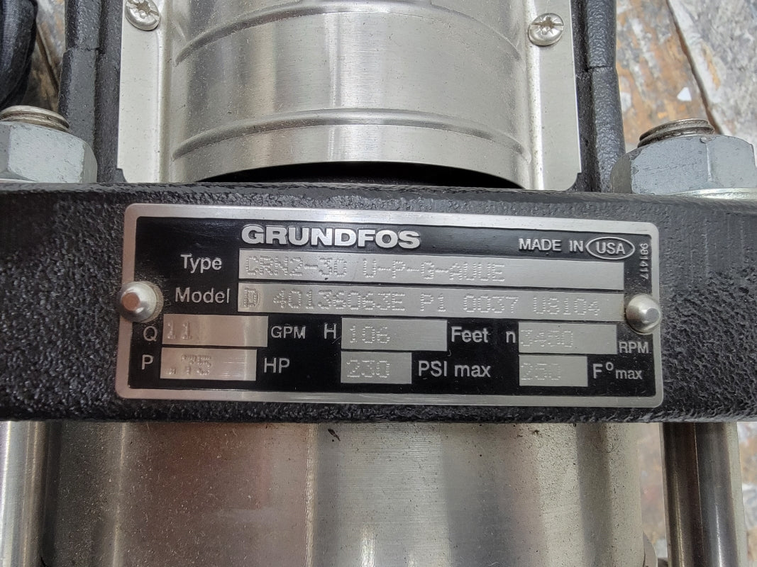 GRUNDFOS CRN2-30U-P-G-AUUE D-40136063E-P1-0037-U9104 230PSI W/ BALDOR 85.600003 208-230/460V 2.7-2.6/1.3A NSNP
