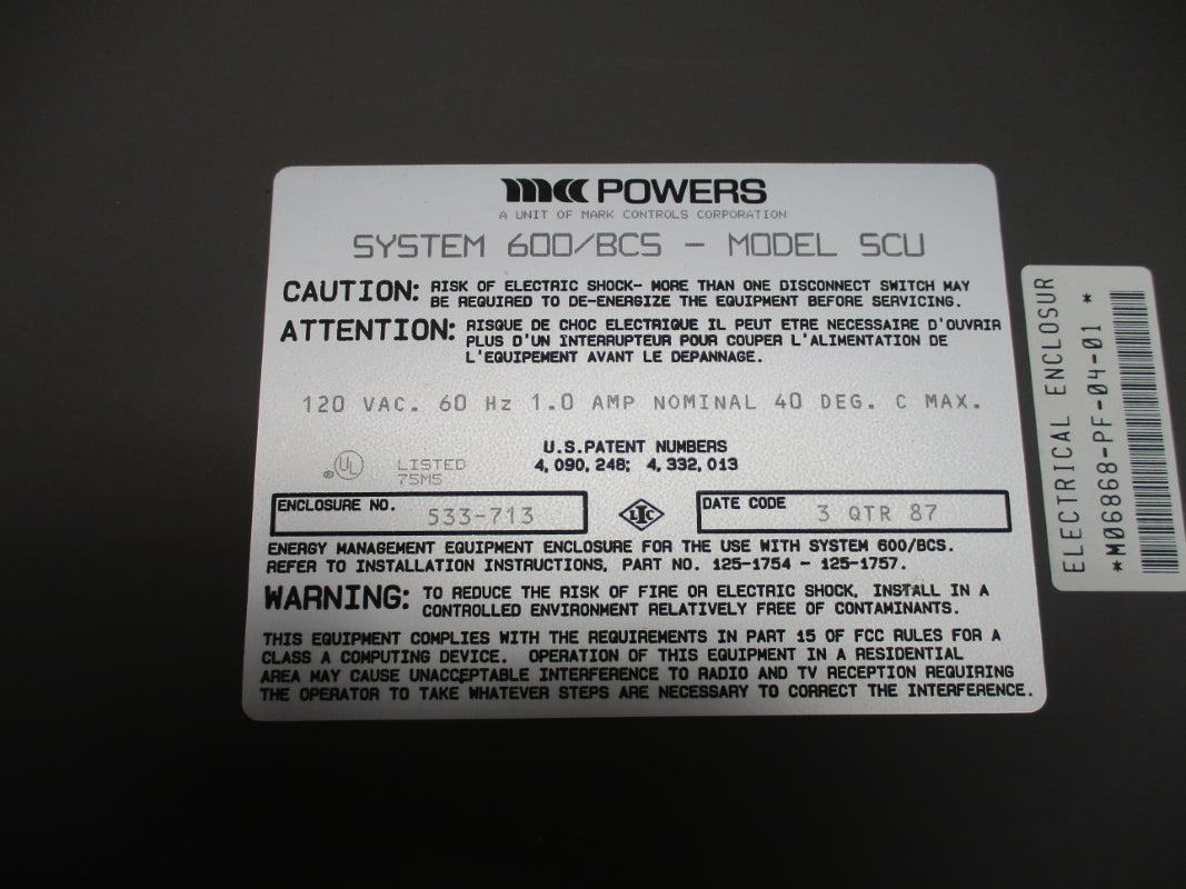 POWERS 600/BCS-MODELSCU 533-713 120VAC 1.0A NSMP