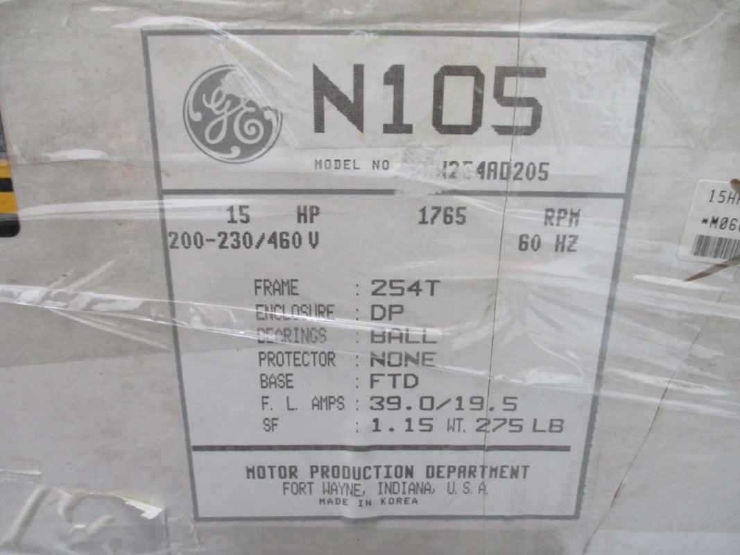 GENERAL ELECTRIC MOTORS 15 HP, 3 PHASE, 1800 RPM, 254T FRAME 5KW254AD205 NSMP