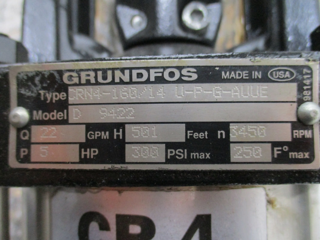 GRUNDFOS CRN4-160/14 U-P-G-AUUE D-9422 300PSI 250F NSNP