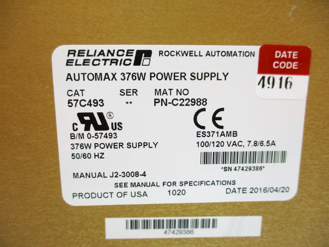 RELIANCE ELECTRIC 57C493 ES371AMB 100/120VAC 7.8/6.5A (NO KEY) NSNP